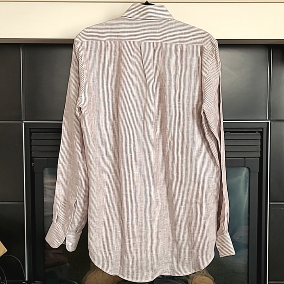 Luciano Barbera Made in Italy White Pink Stripes 100% Linen Dress Shirt, Size S - Picture 2 of 10